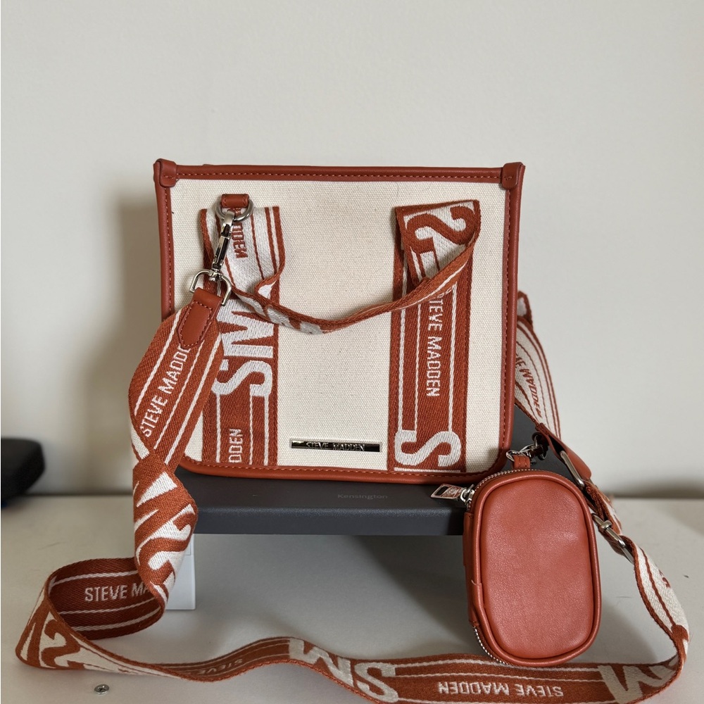 Steve Madden Cream and Rust Canvas Crossbody Tote